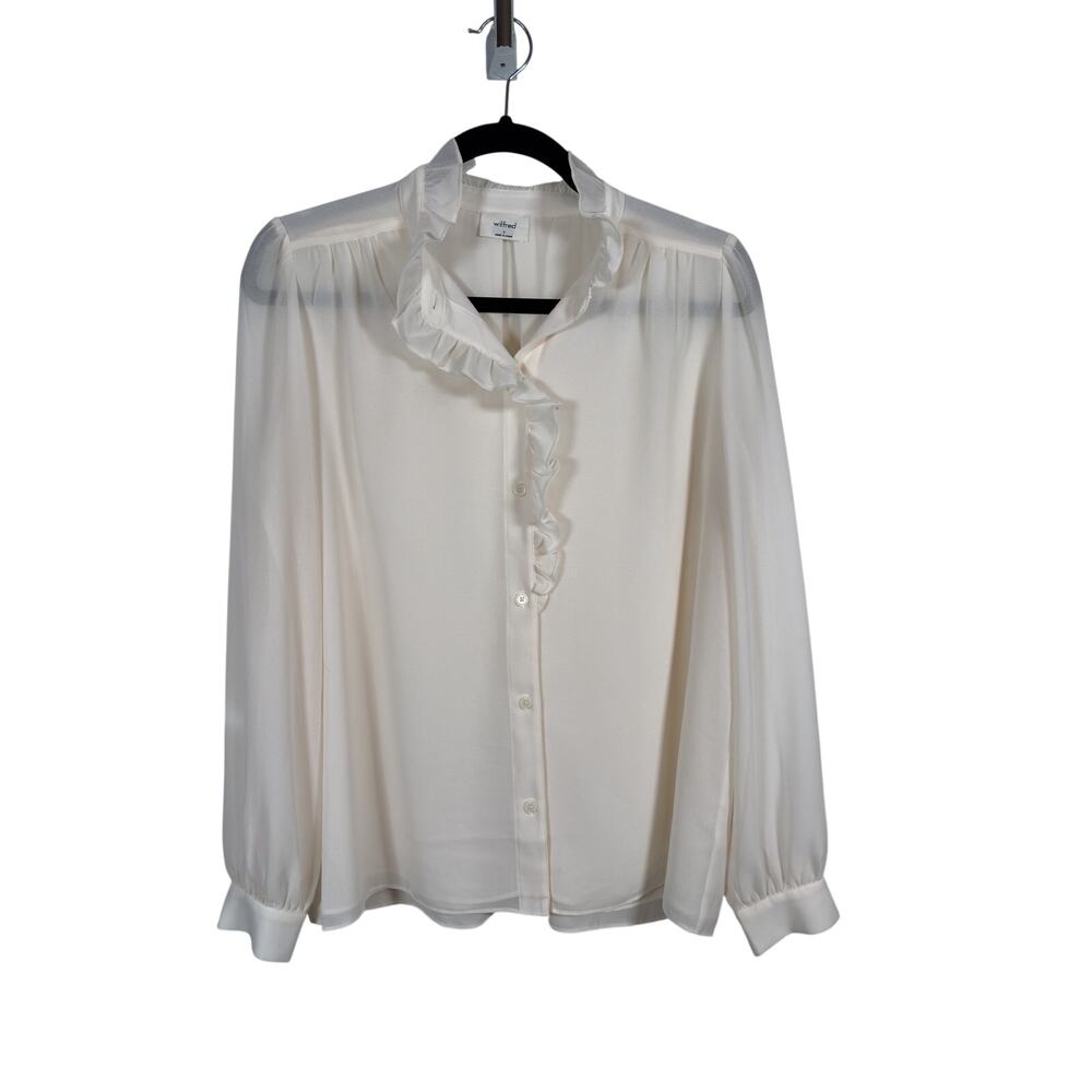 Aritzia Valentina Blouse Shirt Womens Small Ivory Semi-Sheer Ruffle Collar